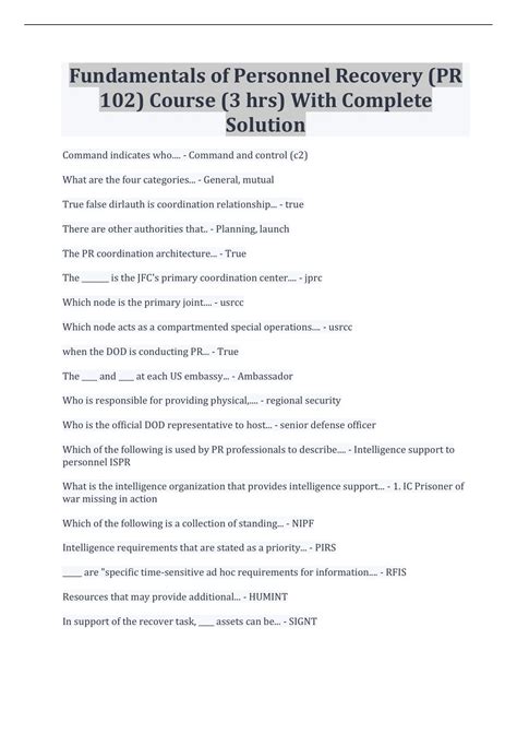 fundamentals of personnel recovery pr 102 quizlet.